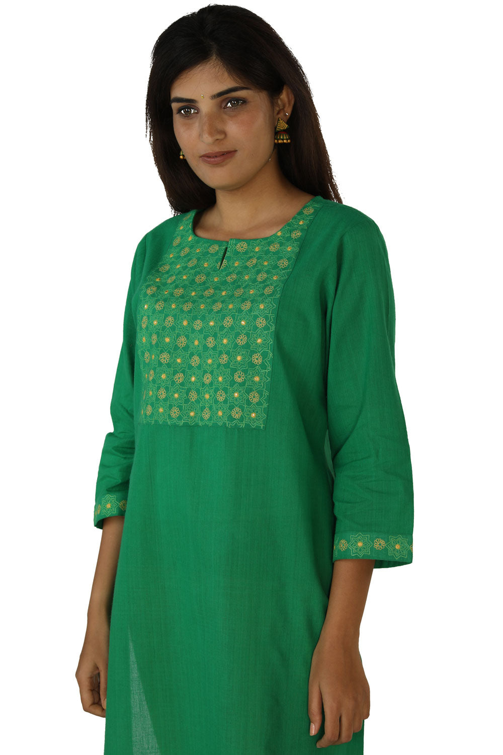 Collection of Leaf green handwoven mangalgiri cotton Kurti. in a gallery layout