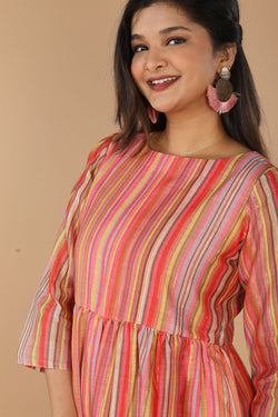 Image of Long striped summer dress in chanderi