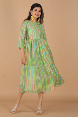 Image of Long striped summer dress in chanderi