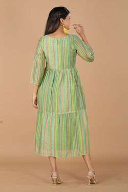 Image of Long striped summer dress in chanderi