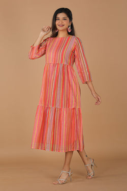 Image of Long striped summer dress in chanderi