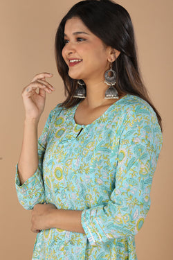 Image of Floral blockprinted cotton dress