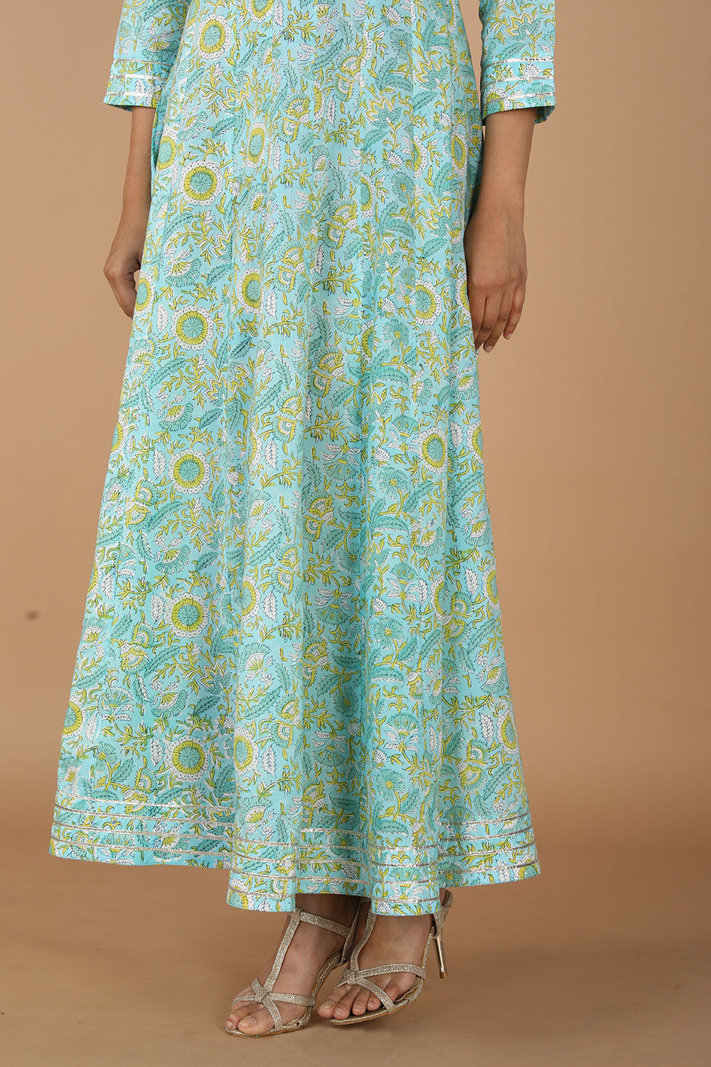 Floral blockprinted cotton dress