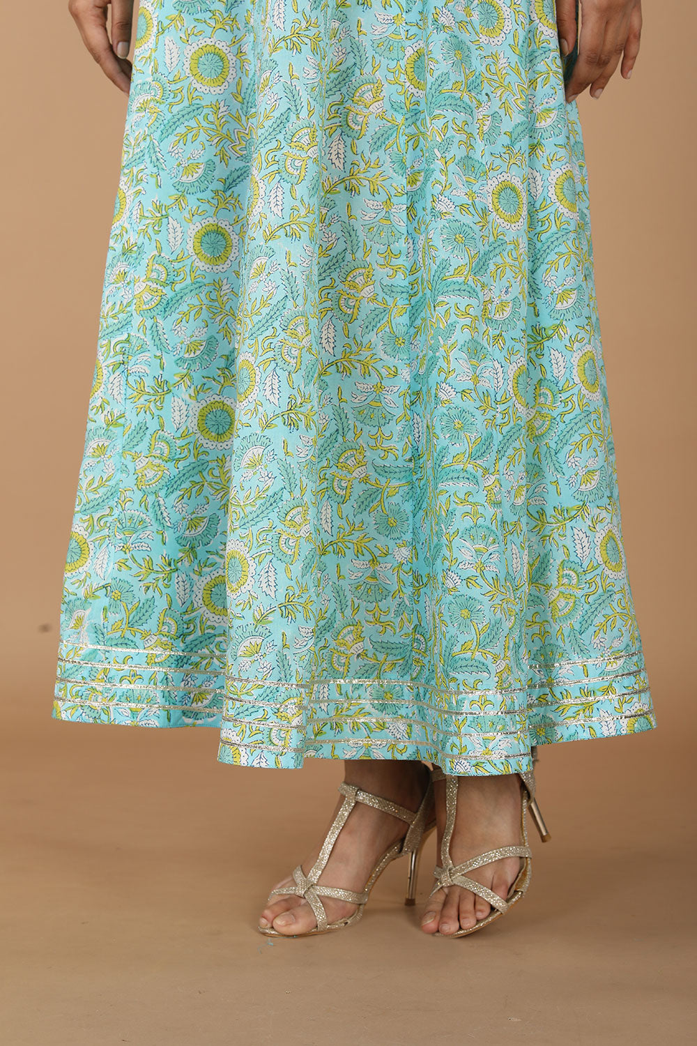 Floral blockprinted cotton dress