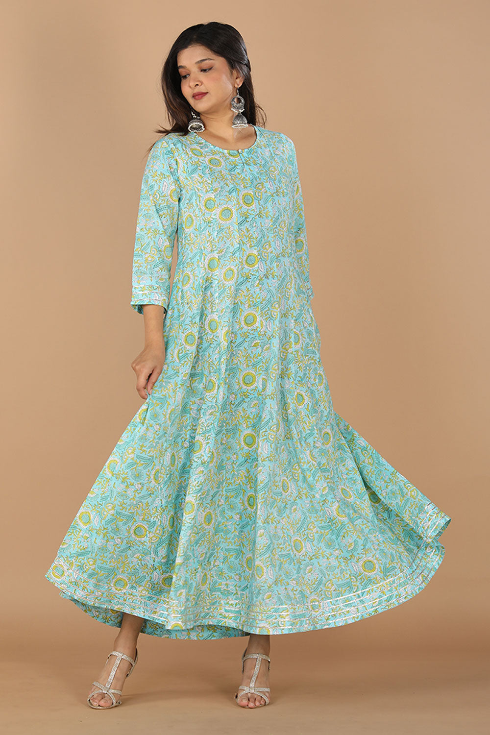 Floral blockprinted cotton dress