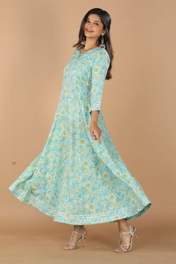 Image of Floral blockprinted cotton dress