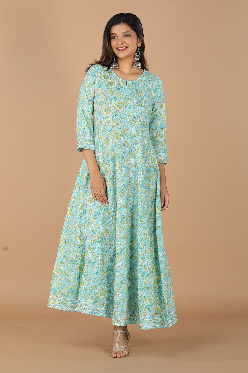 Floral blockprinted cotton dress