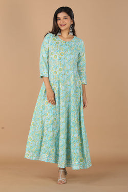 Image of Floral blockprinted cotton dress