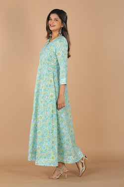 Image of Floral blockprinted cotton dress