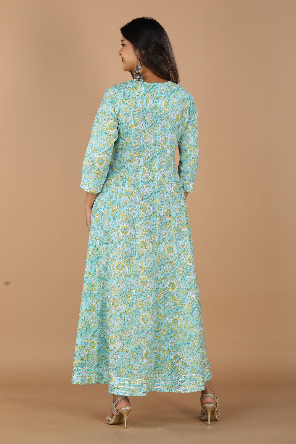 Floral blockprinted cotton dress