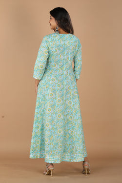 Image of Floral blockprinted cotton dress