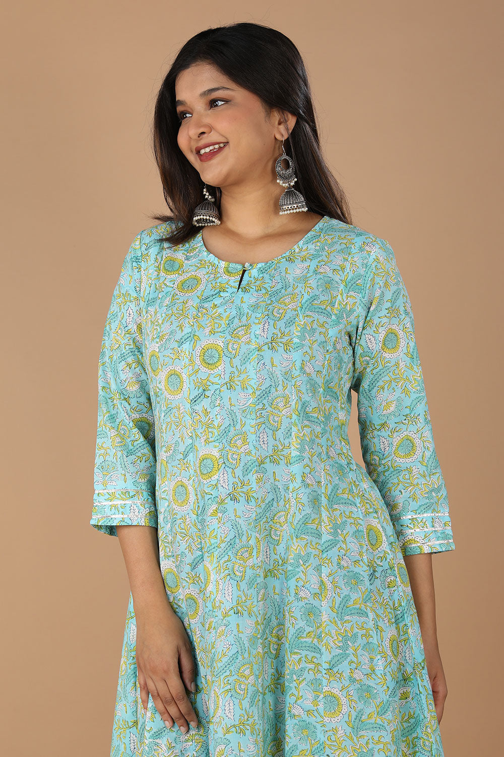 Floral blockprinted cotton dress