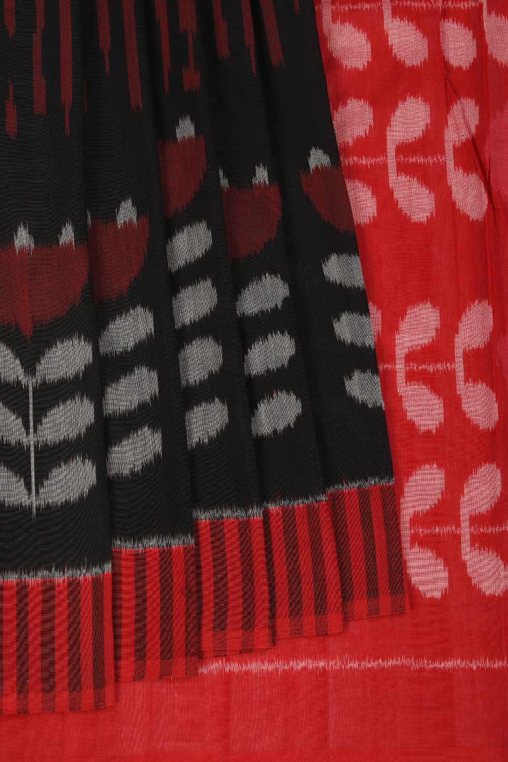 Coal black red stripes pattern Pochampally cotton ikat Saree