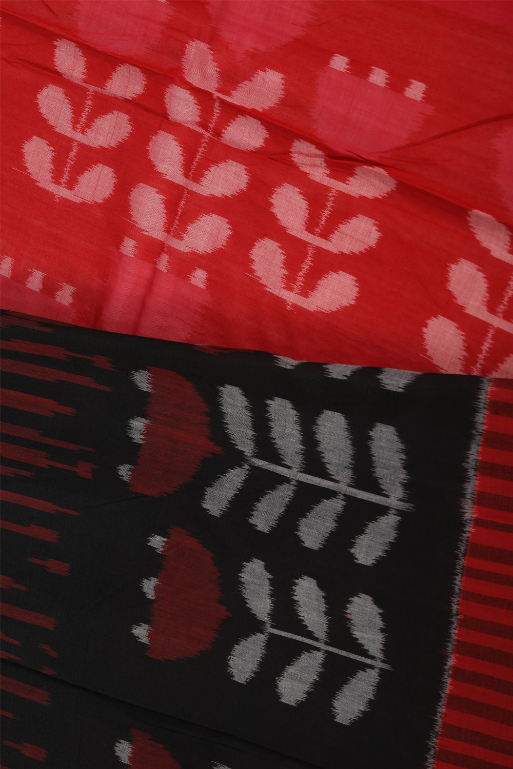 Collection of Coal black red stripes pattern Pochampally cotton ikat Saree in a gallery layout