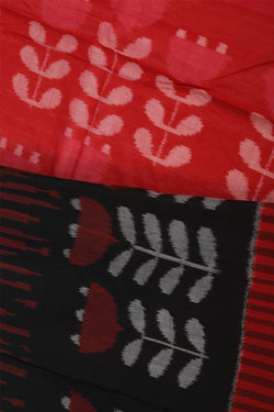 Collection of Coal black red stripes pattern Pochampally cotton ikat Saree in a gallery layout