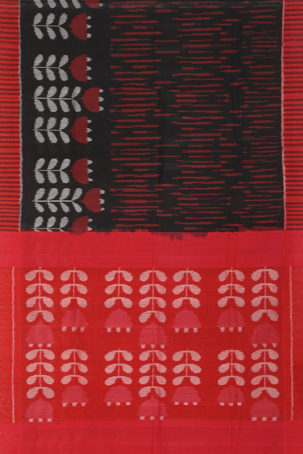 Coal black red stripes pattern Pochampally cotton ikat Saree