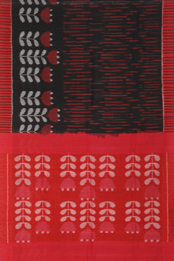 Collection of Coal black red stripes pattern Pochampally cotton ikat Saree in a gallery layout