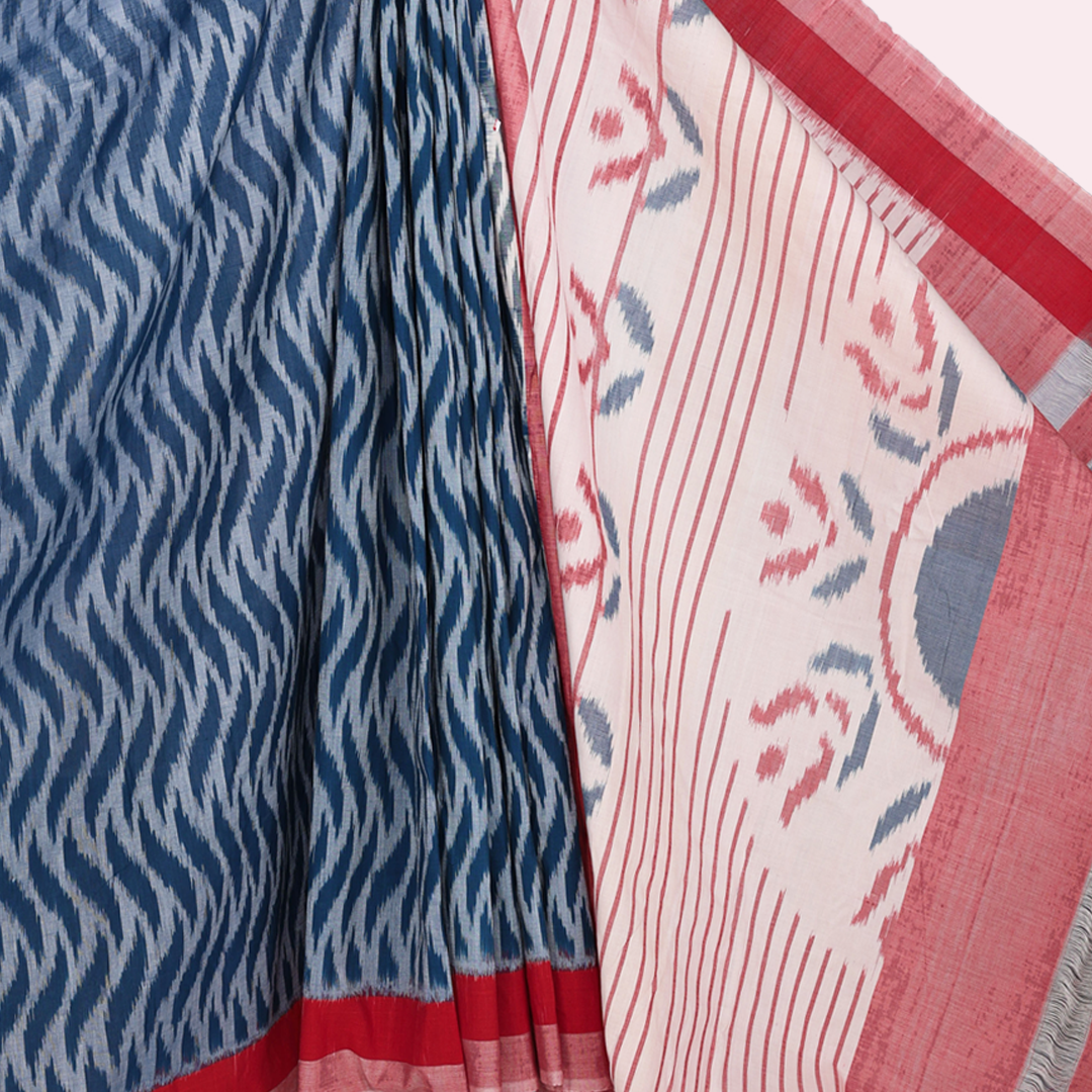 Navy blue Pochampally cotton ikat Saree